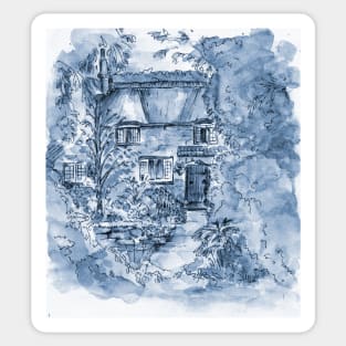 Thatched Cottage - Cyanotype of Original Painting Sticker